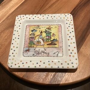 Italian Vintage Pietro Brunelli Whimsical Shopping Theme Trinket Dish Plate